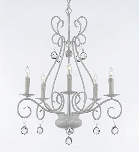 Wrought Iron Chandelier With Crystal Bal - P7-/White/B6/441/5