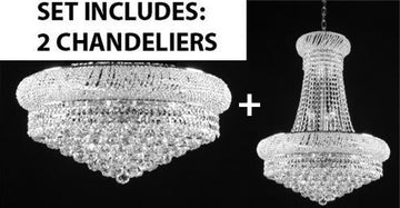 Set Of 2 - New French Empire Crystal Chandelier 24X32 + Flush Empire Crystal Chandelier Lighting 12X24 - Foyer Hallway Bedroom Kitchen- Works For All Locations - 1Ea-Cs/542/15+1Ea-Cs/Flush/542/15 A500-