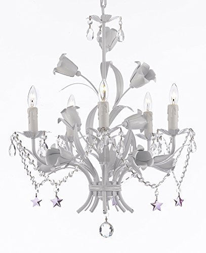 White Wrought Iron Floral Chandelier Empress Crystal (Tm) Flower Chandeliers Lighting H23" X W19" - J10-B51/B52/White/325/5