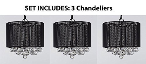 Set Of 3 Crystal Chandelier With Large Black Shade & Balls H15" X W15" **Set Of 3*** - Set Of 3 G7-B6/Black/Sm/26029/3