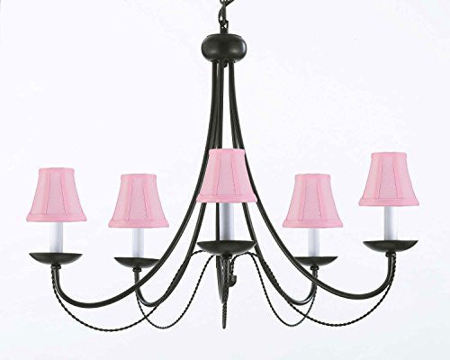 Wrought Iron Chandelier Lighting With Pink Shades H22" X W26" - J10-Pinkshades/26031/5
