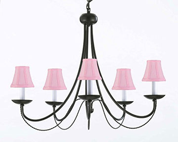Wrought Iron Chandelier Lighting With Pink Shades H22" X W26" - J10-Pinkshades/26031/5