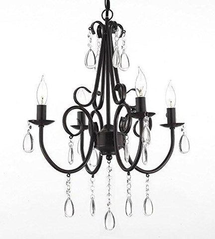 Wrought Iron and Crystal 4 Light Rustic Chandelier Pendant Light Fixture Lighting Ceiling Lamp Hardwire and Plug In - J10-SCL-01459CRT