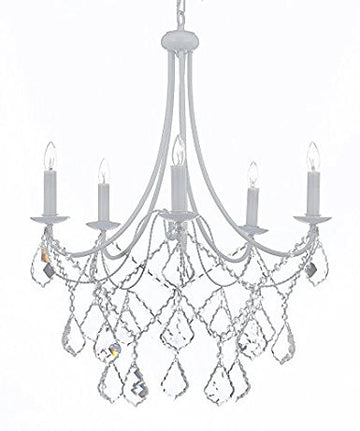 Wrought Iron Crystal Chandelier Lighting Country French White 5 Lights Ceiling Fixture Light Country Wrought - J10-B12/403/5 white