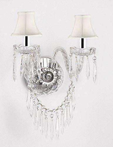 Murano Venetian Style All-Crystal Wall Sconce! and - with White Shades W/Chrome Sleeves - G46-B43/WHITESHADES/B27/2/386