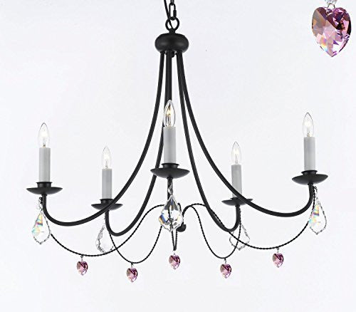 Empress Crystal (Tm) Wrought Iron Chandelier Lighting H.22.5" X W.26" Swag Plug In-Chandelier W/ 14' Feet Of Hanging Chain And Wire - J10-B16/B21/26031/5