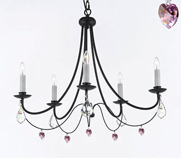 Empress Crystal (Tm) Wrought Iron Chandelier Lighting H.22.5" X W.26" Swag Plug In-Chandelier W/ 14' Feet Of Hanging Chain And Wire - J10-B16/B21/26031/5
