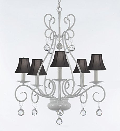 Wrought Iron Chandelier With Crystal Balls With Black Shade - P7-Sc/White/B6/441/5/Blackshades