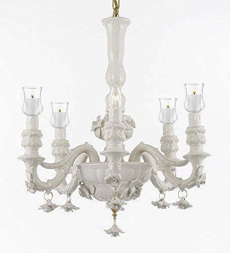 Authentic Capodimonte White Porcelain Chandelier Lighting Made in Italy W/ Candle Votives - For Indoor / Outdoor Use Great for Outdoor Events, Hang from Trees / Gazebo / Pergola / Porch/Patio/Tent - GB102-B31/WHITE/435/6