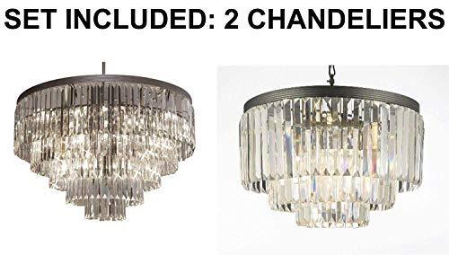 Set of 2-1 Palladium Empress Crystal (tm) Glass Fringe Chandelier Chandeliers Lighting and 1 Palladium Crystal Glass Fringe 3-Tier Chandelier Chandeliers Lighting H 26" W 31.5" - 1EA G7-1157/17 + 1EA G7-1100