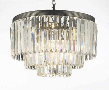 Inspired Odeon Style Crystal Glass Fringe 3-Tier Chandelier Lighting H22.5" W19.75"