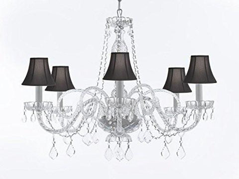 Crystal Chandelier Lighting With Black Shades H27" X W32" - G46-Sc/Blackshades/B67/385/6