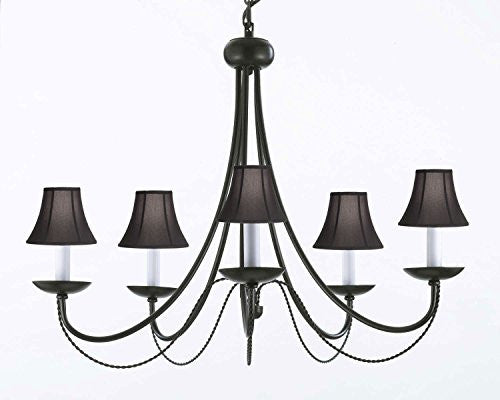 Wrought Iron Chandelier Lighting With Black Shades H22" X W26" - J10-Blackshades/26031/5
