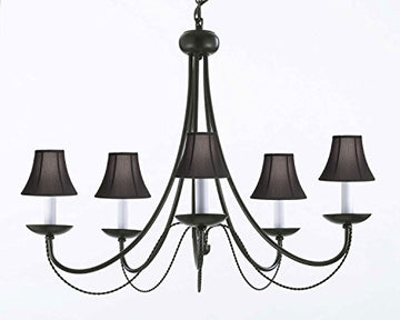 Wrought Iron Chandelier Lighting With Black Shades H22" X W26" - J10-Blackshades/26031/5