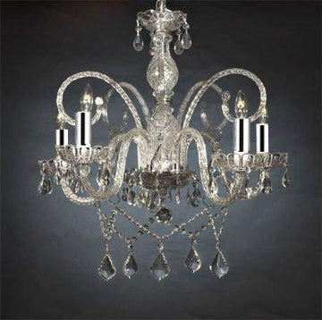 Swarovski Crystal Trimmed Chandelier! New! Authentic All Crystal Chandelier W/Swarovski Crystal Chandeliers w/Chrome Sleeves! H25" X W24" - A46-B43/386/5SW