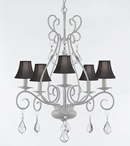 Wrought Iron Chandelier With Black Shades - P7-B7-Sc/White/441/5/Blackshades