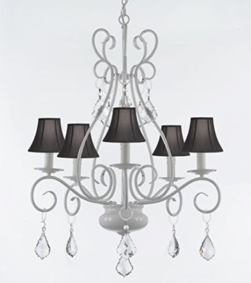 Wrought Iron Chandelier With Black Shades - P7-B7-Sc/White/441/5/Blackshades