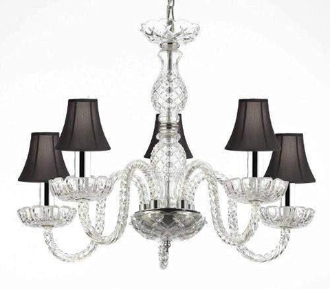 Murano Venetian Style Crystal Chandelier Lighting with Black Shades W/Chrome Sleeves H 25" W 24" - G46-B43/BLACKSHADES/B11/384/5