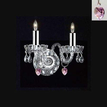 MURANO VENETIAN STYLE CRYSTAL WALL SCONCE LIGHTING WITH PINK HEARTS! - PERFECT FOR KID'S AND GIRLS BEDROOM W/CHROME SLEEVES! - A46-B43/B21/2/386