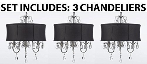 Set Of 3 Modern Contemporary Black Drum Shade & Empress Crystal (Tm) Ceiling Chandelier Pendant Lightning Fixture - J10-Black/26032/3-Set Of 3