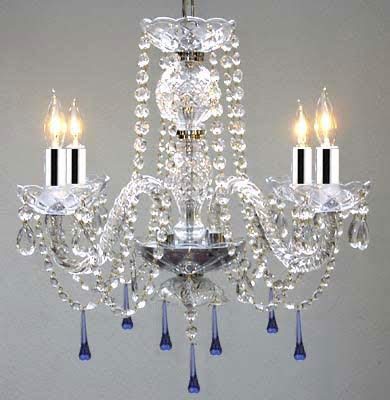 Murano Venetian Style All Crystal Chandelier Lighting W/Blue Crystals w/Chrome Sleeves! H17" x W17" - J10-B43/B33/26098/4
