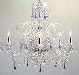 Swarovski Crystal Trimmed Chandelier! Blue Crystal Chandelier Chandeliers w/Chrome Sleeves! H25" X W24" - A46-B43/387/5BLUE SW