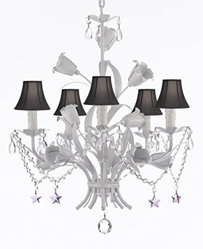 White Wrought Iron Floral Chandelier Empress Crystal (Tm) Flower Chandeliers Lighting H23" X W19" - J10-Sc/Blackshade/B51/B52/White/325/5