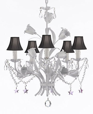 White Wrought Iron Floral Chandelier Empress Crystal (Tm) Flower Chandeliers Lighting H23" X W19" - J10-Sc/Blackshade/B51/B52/White/325/5