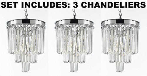 Set Of 3 - Palladium Empress Crystal (Tm) Glass Fringe 3-Tier Chandelier Lighting Chrome Finish H15" W12" - J10-26042/3-Set Of 3