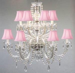 Murano Venetian Style All-Crystal Chandelier With Pink Shades - F46-Sc/385/6+6/Pink