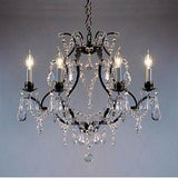 Swarovski Crystal Trimmed Chandelier Wrought Iron Crystal Chandelier H19" X W20". Swag Plug In-Chandelier W/ 14' Feet Of Hanging Chain And Wire - A83-B16/3030/6 Sw