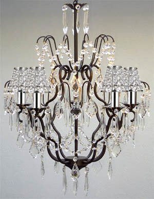 Versailles Wrought Iron Chandelier Empress Crystal (Tm) Chandelier With Crystal Shades And Chrome Sleeves - J10-B32/B43/C/26034/5