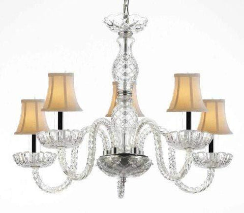 Murano Venetian Style Crystal Chandelier Lighting with White Shades W/Chrome Sleeves H 25" W 24" - G46-B43/WHITESHADES/B11/384/5