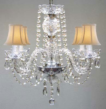 Swarovski Crystal Trimmed Chandelier All Crystal Chandelier And White Shades H17" W17" - J10-Whiteshades/26098/4Sw