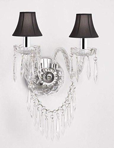 Murano Venetian Style All-Crystal Wall Sconce and - with Black Shades & W/Chrome Sleeves! - G46-B43/BLACKSHADES/B27/2/386