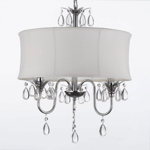 White Drum Shade Crystal Ceiling Chandelier Pendant Light Fixture Lighting Lamp - J10-White/26033/3