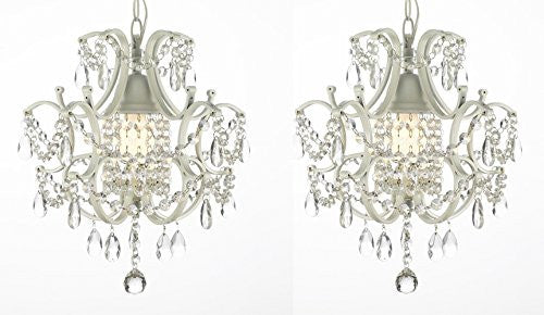 Set of 2 Wrought Iron Crystal Chandelier Lighting Country French White One Light Ceiling Fixture Wrought Country French Min Kitchen - set of 2 592/1-WHITE