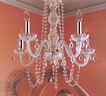 Swarovski Crystal Trimmed Chandelier! Authentic All Crystal Chandeliers w/Chrome Sleeves H25" X W24" - GO-B43/A46-381/5 SW