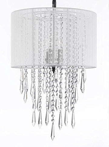 Crystal Chandelier Empress Crytal (Tm) Chandeliers With Large White Shades H24" X W15" - G7-B27/White/3/26028/3