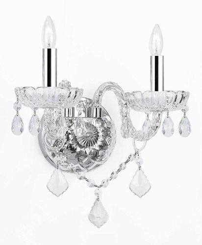 Swarovski Crystal Trimmed Wall Sconce! Murano Venetian Style Crystal Wall Sconce Lighting Trimmed w/Chrome Sleeves! - G46-B43/B12/2/386SW