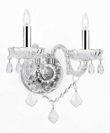 Swarovski Crystal Trimmed Wall Sconce! Murano Venetian Style Crystal Wall Sconce Lighting Trimmed w/Chrome Sleeves! - G46-B43/B12/2/386SW