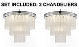 Set of 2 - Glacier Round Frosted Glass Chandelier Lighting 3 Tier - Great for The Dining Room, Kitchen, Foyer, Entry Way, Living Room, and More! H 22" W 20" - 2EA G7-6002/10