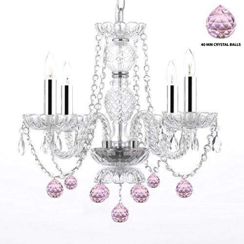 Murano Venetian Style All Crystal Chandelier Dressed with Pretty Pink Crystal Balls w/Chrome Sleeves! Perfect for Kid's and Girl's Bedroom! - J10-B43/B76/26098/4