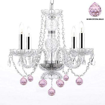 Murano Venetian Style All Crystal Chandelier Dressed with Pretty Pink Crystal Balls w/Chrome Sleeves! Perfect for Kid's and Girl's Bedroom! - J10-B43/B76/26098/4