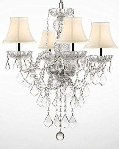 Authentic All Crystal Chandelier Chandeliers Lighting with White Shades w/Chrome Sleeves H22" x W17" - J10-B43/WHITESHADES/3/26098/4