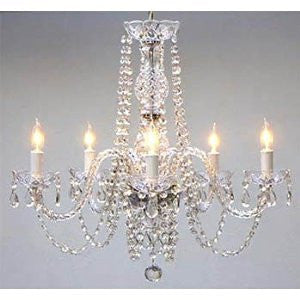 New Authentic All Crystal Chandeliers H25" X W24" Swag Plug In-Chandelier W/ 14' Feet Of Hanging Chain And Wire - A46-B15/384/5