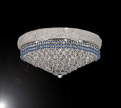 Flush French Empire Crystal Chandelier Chandeliers Lighting Trimmed with Blue Crystal! Good for Dining Room, Foyer, Entryway, Family Room and More! H16" X W30" - A500-FLUSH/B83/CS/541/24