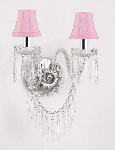 Murano Venetian Style All-Crystal Wall Sconce and - with Pink Shades & W/Chrome Sleeves! - G46-B43/PINKSHADES/B27/2/386