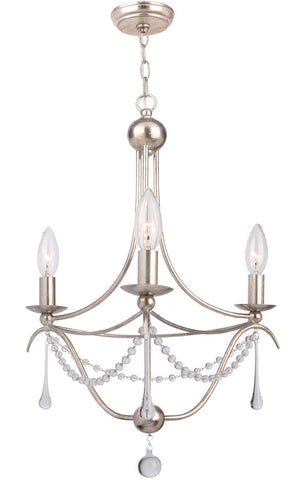 3 Light Antique Silver Modern Mini Chandelier Draped In Clear Glass Beads & Murano Crystal - C193-423-SA