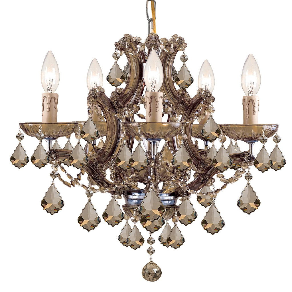 6 Light Antique Brass Crystal Mini Chandelier Draped In Golden Teak Hand Cut Crystal - C193-4405-AB-GT-MWP